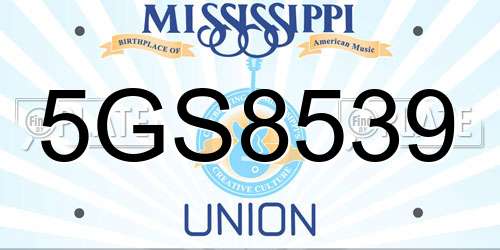 5GS8539 Mississippi License Plate