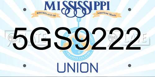 5GS9222 Mississippi License Plate