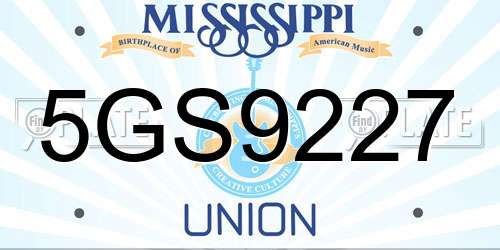 5GS9227 Mississippi License Plate