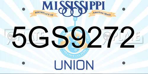 5GS9272 Mississippi License Plate