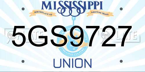 5GS9727 Mississippi License Plate