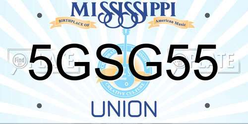 5GSG55 Mississippi License Plate