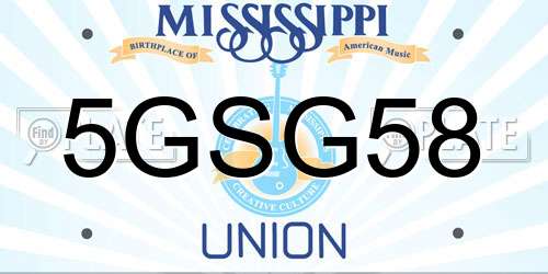 5GSG58 Mississippi License Plate