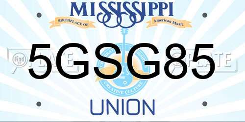 5GSG85 Mississippi License Plate