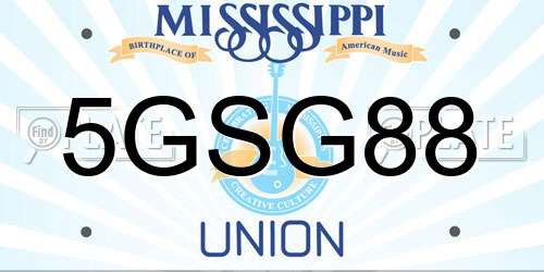 5GSG88 Mississippi License Plate