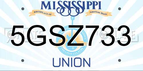 5GSZ733 Mississippi License Plate