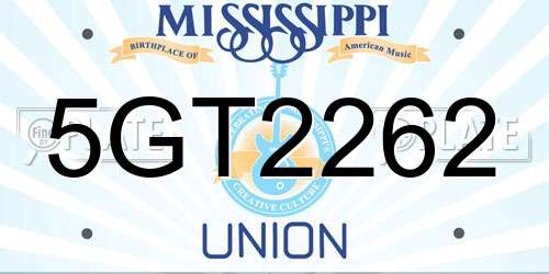 5GT2262 Mississippi License Plate