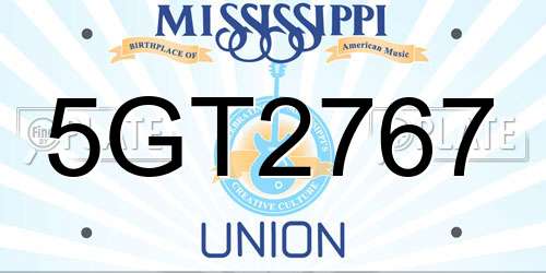 5GT2767 Mississippi License Plate
