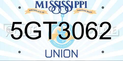 5GT3062 Mississippi License Plate