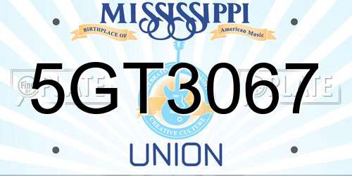 5GT3067 Mississippi License Plate