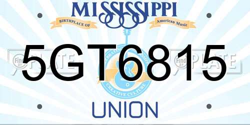 5GT6815 Mississippi License Plate