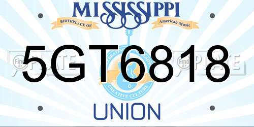 5GT6818 Mississippi License Plate
