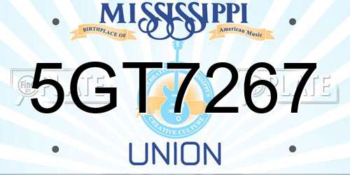 5GT7267 Mississippi License Plate