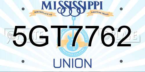 5GT7762 Mississippi License Plate