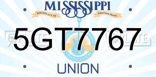 5GT7767 Mississippi License Plate