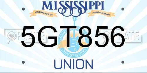 5GT856 Mississippi License Plate