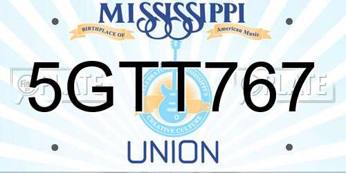 5GTT767 Mississippi License Plate