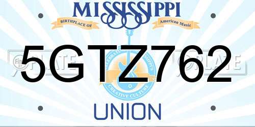5GTZ762 Mississippi License Plate