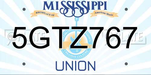 5GTZ767 Mississippi License Plate