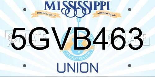 5GVB463 Mississippi License Plate