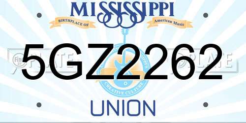 5GZ2262 Mississippi License Plate
