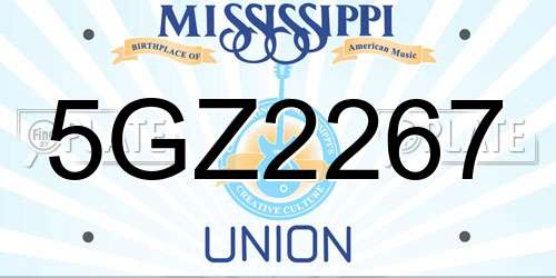 5GZ2267 Mississippi License Plate