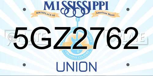 5GZ2762 Mississippi License Plate