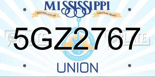 5GZ2767 Mississippi License Plate