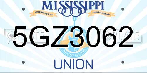 5GZ3062 Mississippi License Plate