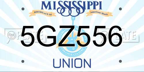 5GZ556 Mississippi License Plate