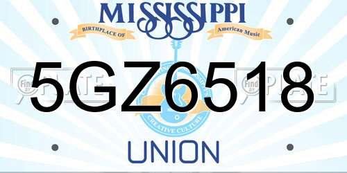 5GZ6518 Mississippi License Plate