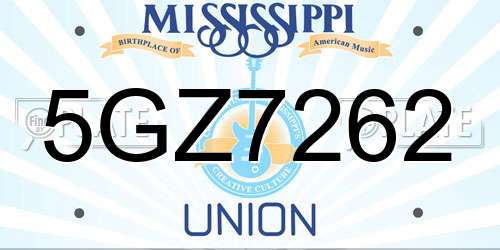 5GZ7262 Mississippi License Plate