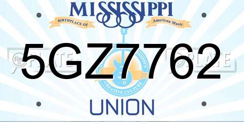 5GZ7762 Mississippi License Plate