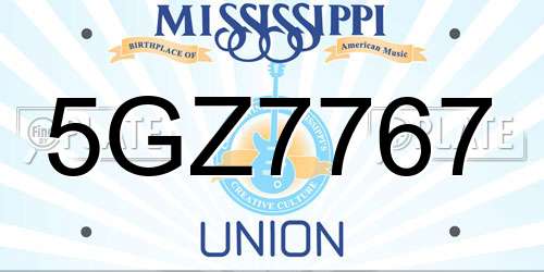 5GZ7767 Mississippi License Plate