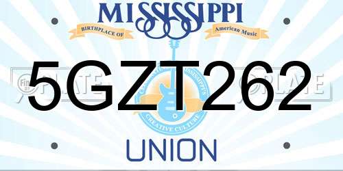 5GZT262 Mississippi License Plate