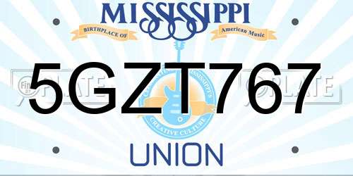 5GZT767 Mississippi License Plate