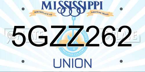 5GZZ262 Mississippi License Plate