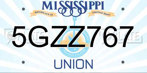 5GZZ767 Mississippi License Plate