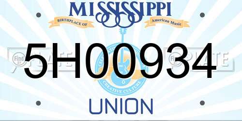 5H00934 Mississippi License Plate
