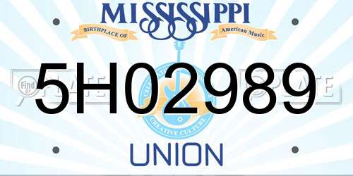 5H02989 Mississippi License Plate