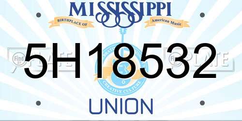 5H18532 Mississippi License Plate