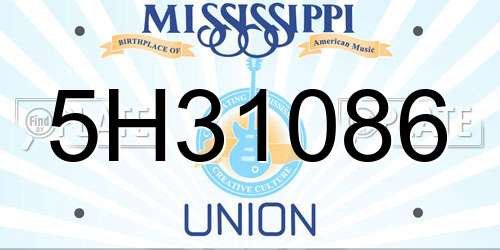5H31086 Mississippi License Plate