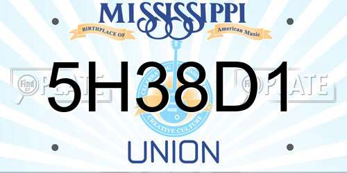 5H38D1 Mississippi License Plate