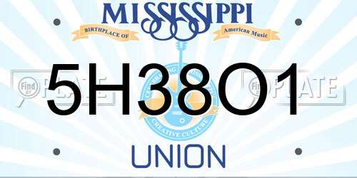 5H38O1 Mississippi License Plate