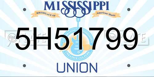 5H51799 Mississippi License Plate