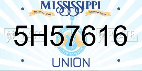 5H57616 Mississippi License Plate