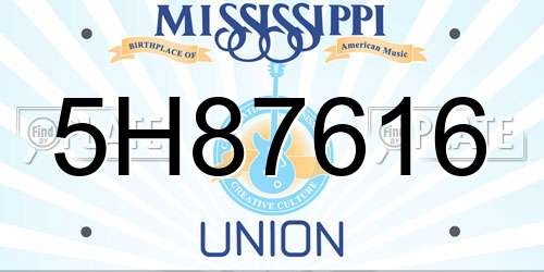 5H87616 Mississippi License Plate