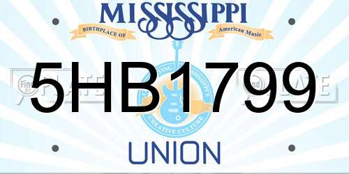 5HB1799 Mississippi License Plate