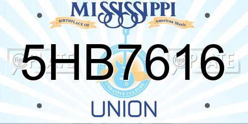 5HB7616 Mississippi License Plate