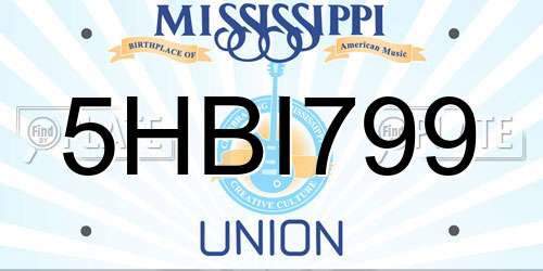 5HBI799 Mississippi License Plate